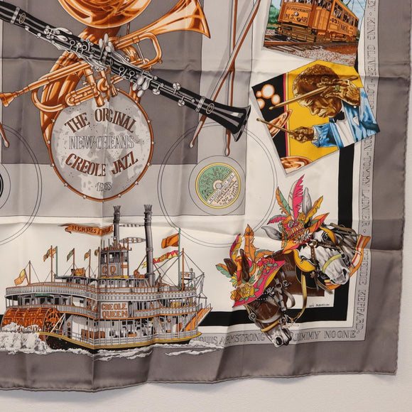 HERMES Carre 90 Scarf ""NEW ORLEANS THE ORIGINAL CREOLE JAZZ "" Silk Auth hk3251