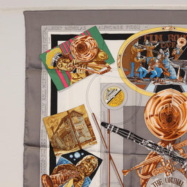 HERMES Carre 90 Scarf ""NEW ORLEANS THE ORIGINAL CREOLE JAZZ "" Silk Auth hk3251 - 0