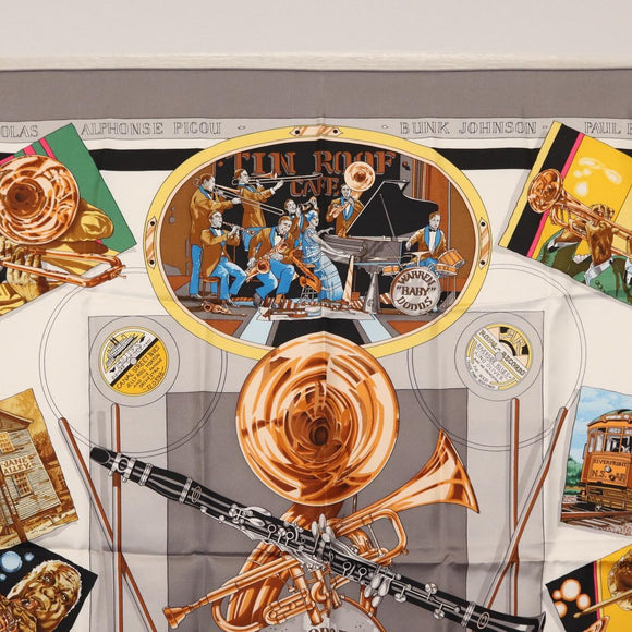 HERMES Carre 90 Scarf ""NEW ORLEANS THE ORIGINAL CREOLE JAZZ "" Silk Auth hk3251