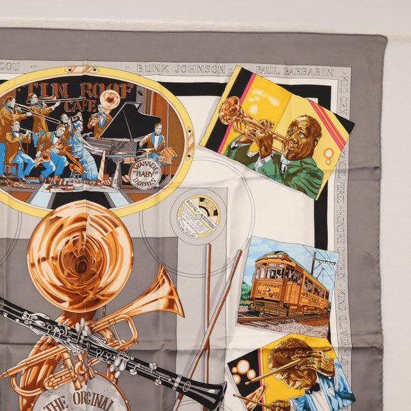 HERMES Carre 90 Scarf ""NEW ORLEANS THE ORIGINAL CREOLE JAZZ "" Silk Auth hk3251