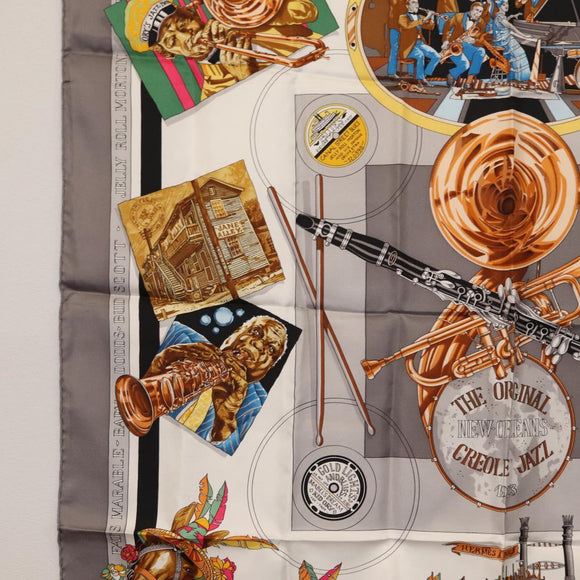 HERMES Carre 90 Scarf ""NEW ORLEANS THE ORIGINAL CREOLE JAZZ "" Silk Auth hk3251