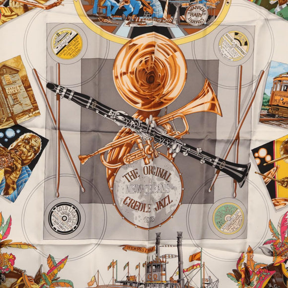 HERMES Carre 90 Scarf ""NEW ORLEANS THE ORIGINAL CREOLE JAZZ "" Silk Auth hk3251