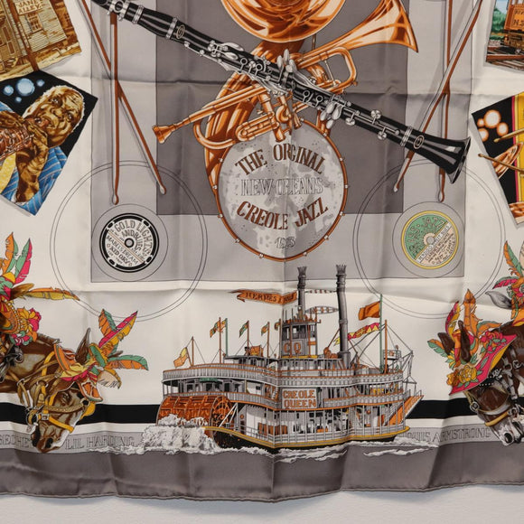 HERMES Carre 90 Scarf ""NEW ORLEANS THE ORIGINAL CREOLE JAZZ "" Silk Auth hk3251
