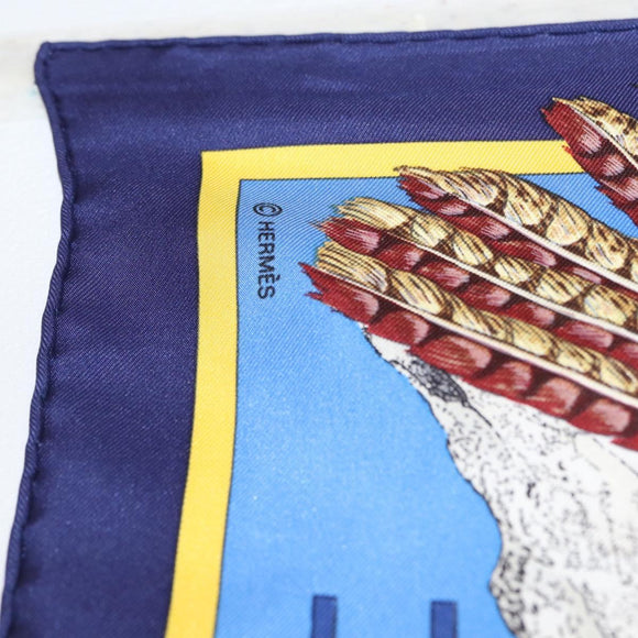 HERMES Carre 90 Scarf ""Pani La Shar Pawnee"" Silk Blue Auth hk3252