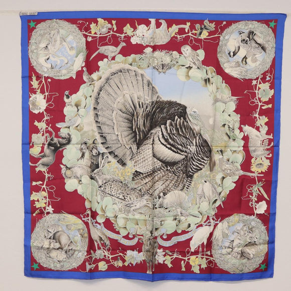 HERMES Carre 90 Scarf ""FAUNE ET FLORE DU TEXAS TEXAS WILDLIFE"" Auth hk3255