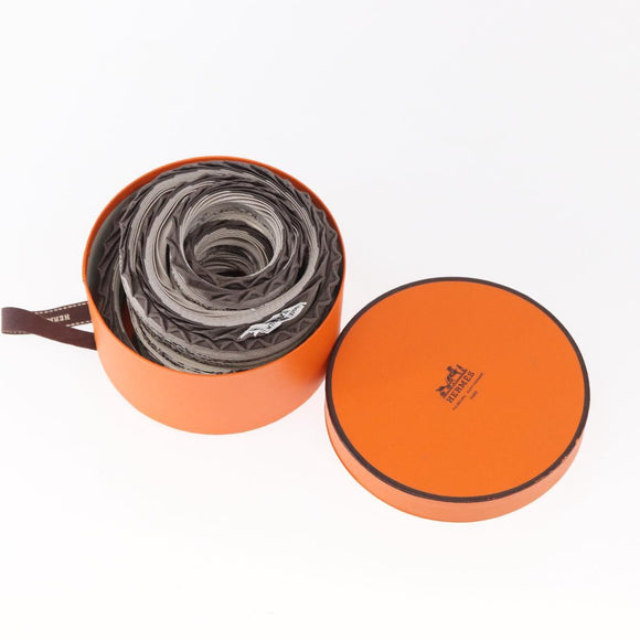 HERMES Pleated Scarf ""PARURES DES SABLES"" Silk Gray Auth hk3256