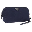 PRADA Pouch Nylon Navy Silver Auth hk3259-1