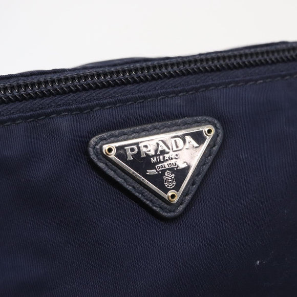PRADA Pouch Nylon Navy Silver Auth hk3259