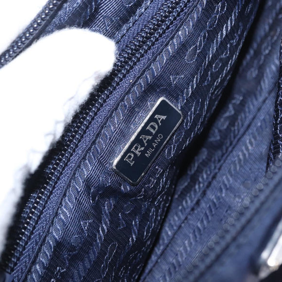 PRADA Pouch Nylon Navy Silver Auth hk3259
