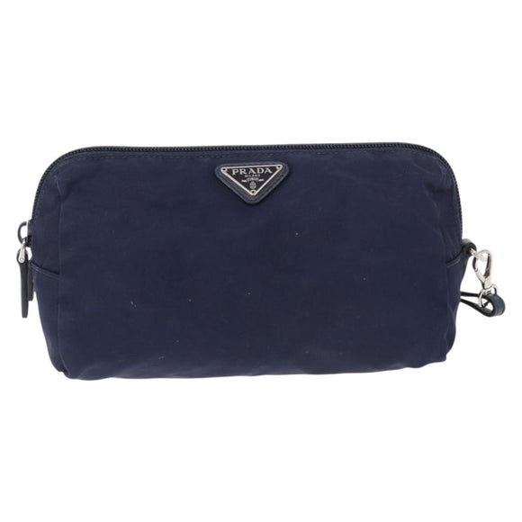 PRADA Pouch Nylon Navy Silver Auth hk3259