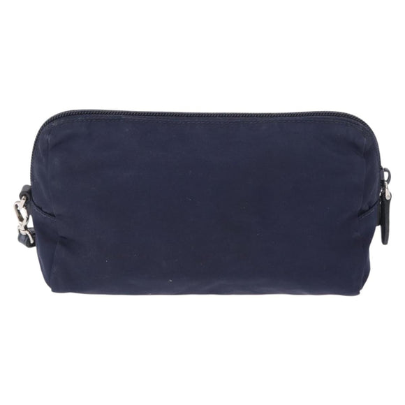 PRADA Pouch Nylon Navy Silver Auth hk3259