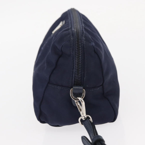 PRADA Pouch Nylon Navy Silver Auth hk3259