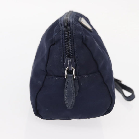 PRADA Pouch Nylon Navy Silver Auth hk3259