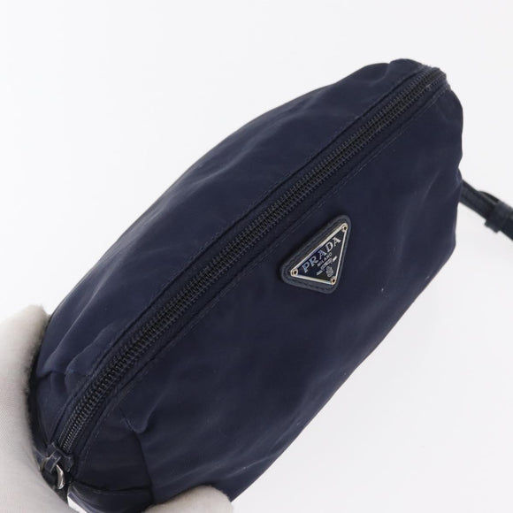 PRADA Pouch Nylon Navy Silver Auth hk3259