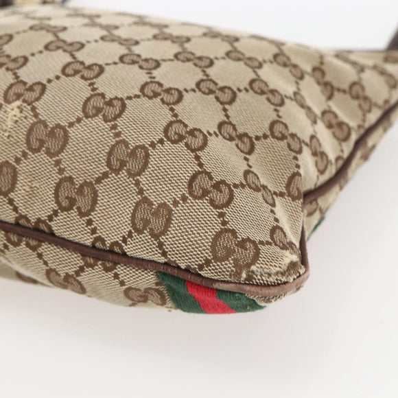 GUCCI GG Canvas Web Sherry Line Shoulder Bag Beige Gold 144388 Auth hk3291