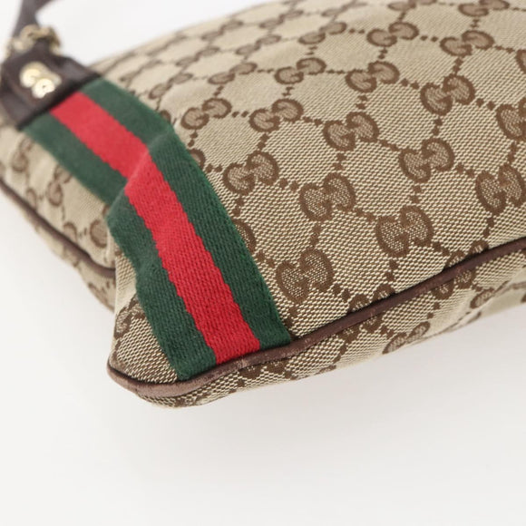 GUCCI GG Canvas Web Sherry Line Shoulder Bag Beige Gold 144388 Auth hk3291