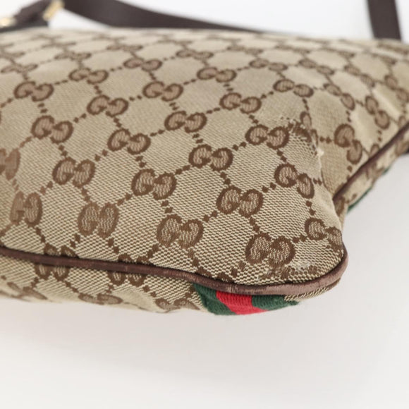 GUCCI GG Canvas Web Sherry Line Shoulder Bag Beige Gold 144388 Auth hk3291