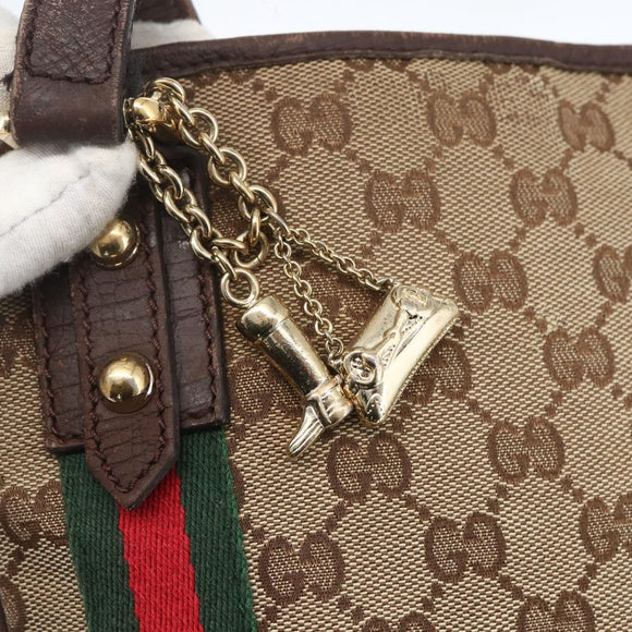 GUCCI GG Canvas Web Sherry Line Shoulder Bag Beige Gold 144388 Auth hk3291