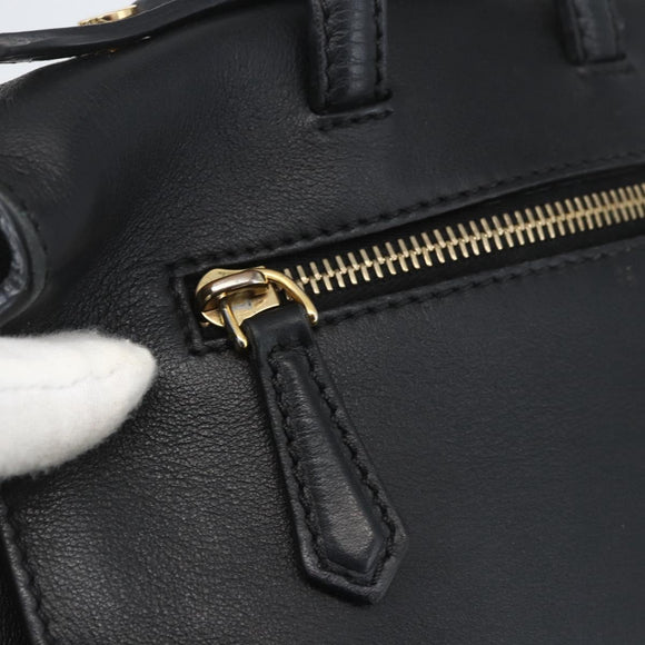 FENDI Monster Bugs Eye Hand Bag Leather 2way Black Gold Auth hk3297