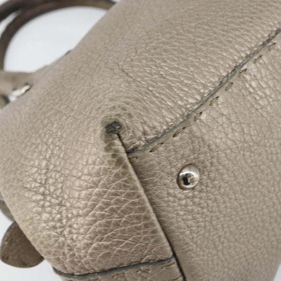FENDI Celeria Hand Bag Leather Beige Silver Auth hk3299