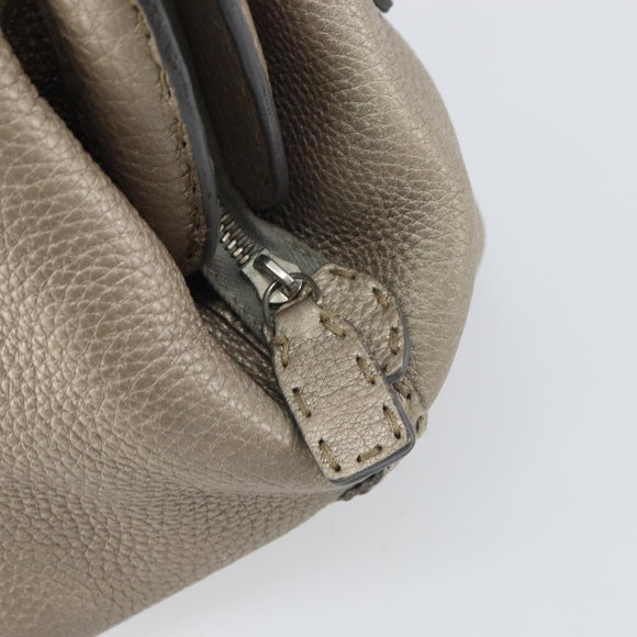 FENDI Celeria Hand Bag Leather Beige Silver Auth hk3299