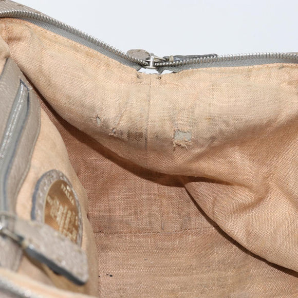 FENDI Celeria Hand Bag Leather Beige Silver Auth hk3299