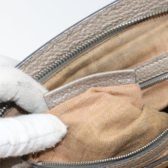 FENDI Celeria Hand Bag Leather Beige Silver Auth hk3299