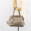 FENDI Celeria Hand Bag Leather Beige Silver Auth hk3299-24