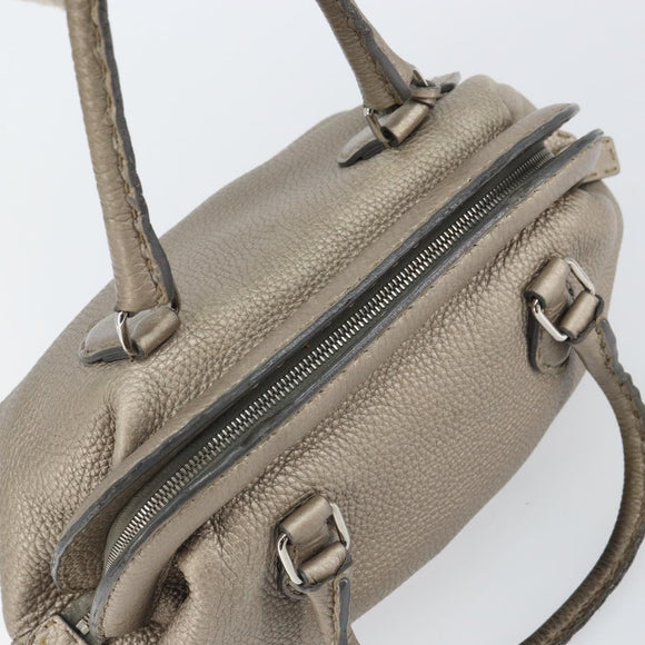FENDI Celeria Hand Bag Leather Beige Silver Auth hk3299