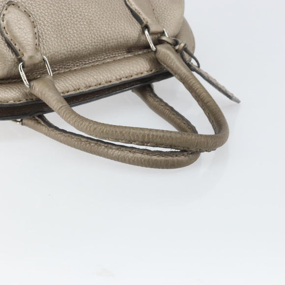 FENDI Celeria Hand Bag Leather Beige Silver Auth hk3299