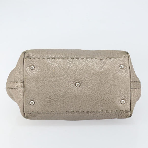 FENDI Celeria Hand Bag Leather Beige Silver Auth hk3299