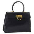 Salvatore Ferragamo Gancini Hand Bag Leather Black Gold Auth hk3303-1