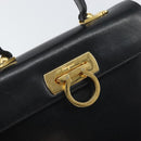 Salvatore Ferragamo Gancini Hand Bag Leather Black Gold Auth hk3303-14