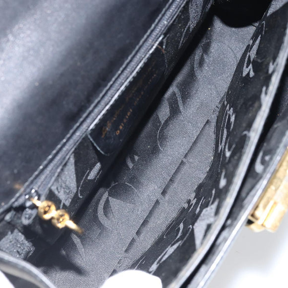 Salvatore Ferragamo Gancini Hand Bag Leather Black Gold Auth hk3303