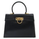 Salvatore Ferragamo Gancini Hand Bag Leather Black Gold Auth hk3303-2