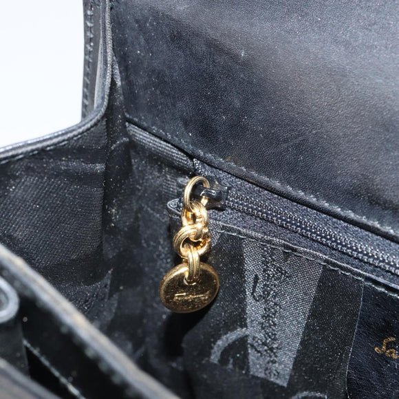 Salvatore Ferragamo Gancini Hand Bag Leather Black Gold Auth hk3303