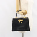 Salvatore Ferragamo Gancini Hand Bag Leather Black Gold Auth hk3303-23