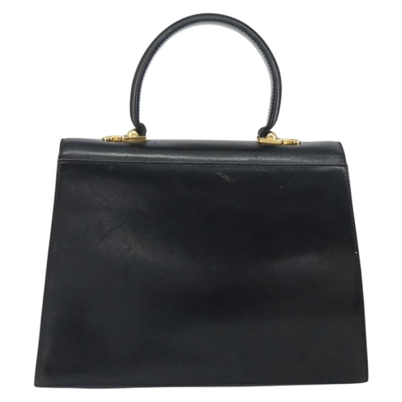 Salvatore Ferragamo Gancini Hand Bag Leather Black Gold Auth hk3303