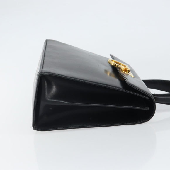Salvatore Ferragamo Gancini Hand Bag Leather Black Gold Auth hk3303