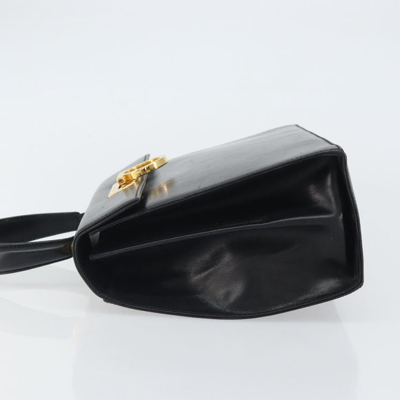 Salvatore Ferragamo Gancini Hand Bag Leather Black Gold Auth hk3303
