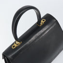 Salvatore Ferragamo Gancini Hand Bag Leather Black Gold Auth hk3303-6