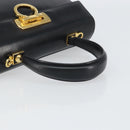 Salvatore Ferragamo Gancini Hand Bag Leather Black Gold Auth hk3303-7