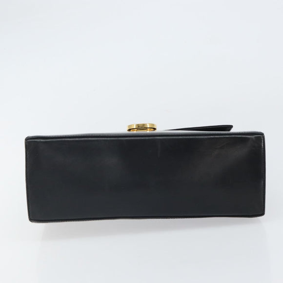 Salvatore Ferragamo Gancini Hand Bag Leather Black Gold Auth hk3303