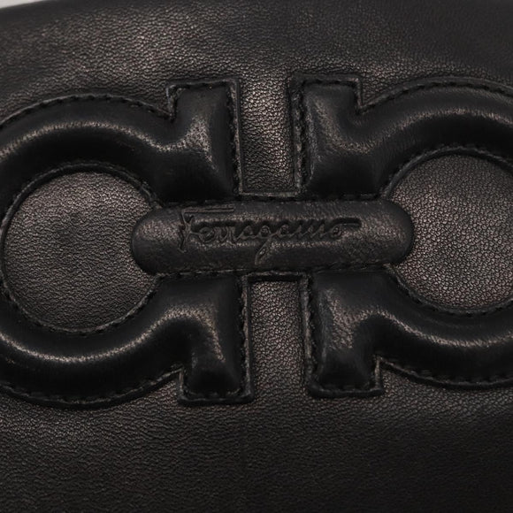 Salvatore Ferragamo Gancini Shoulder Bag Leather Black Gold Auth hk3306