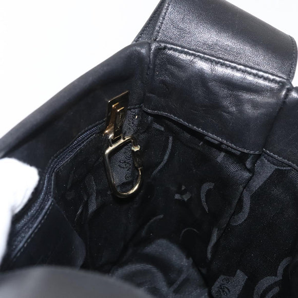 Salvatore Ferragamo Gancini Shoulder Bag Leather Black Gold Auth hk3306