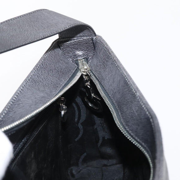 Salvatore Ferragamo Gancini Shoulder Bag Leather Gray Silver Auth hk3307