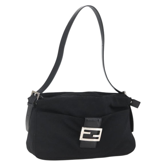 FENDI Mamma Baguette Shoulder Bag Nylon Black Silver Auth hk3309