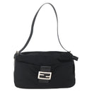 FENDI Mamma Baguette Shoulder Bag Nylon Black Silver Auth hk3309-13