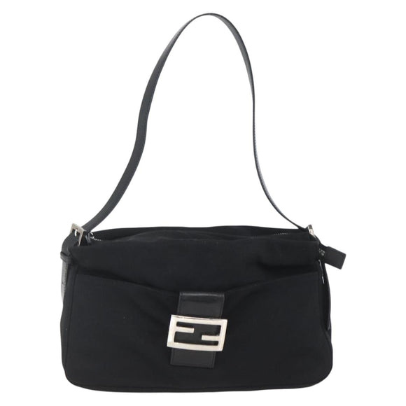 FENDI Mamma Baguette Shoulder Bag Nylon Black Silver Auth hk3309