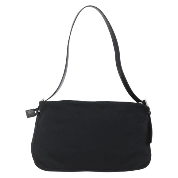 FENDI Mamma Baguette Shoulder Bag Nylon Black Silver Auth hk3309